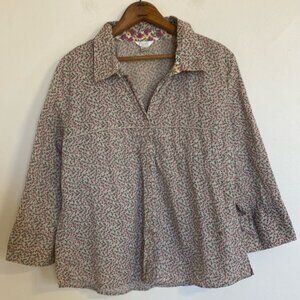 Christopher & Banks Women’s Lightweight Button Down Beige Floral Cotton Shirt